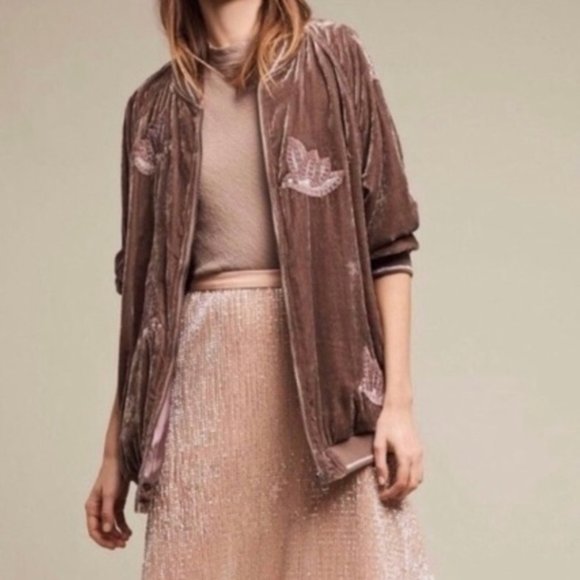 Anthropologie Jackets & Blazers - Anthropology Hei Hei Womens Bird Bomber Jacket Mauve Size Large Boho Lagenlook